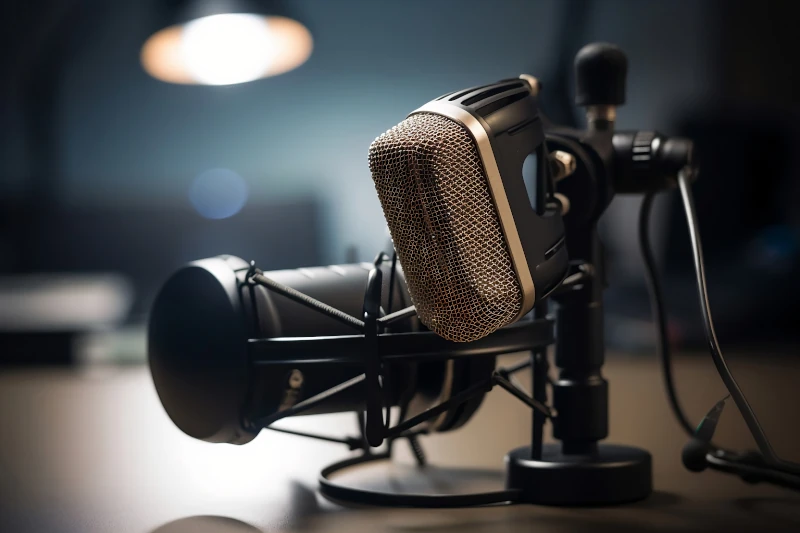 stock photo of a podcast microphone